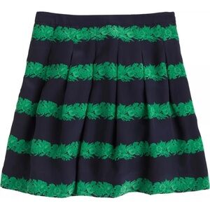 J.Crew Pleated 100% Silk Skirt in Beanstalk Stripe Size 00 Navy and Green.